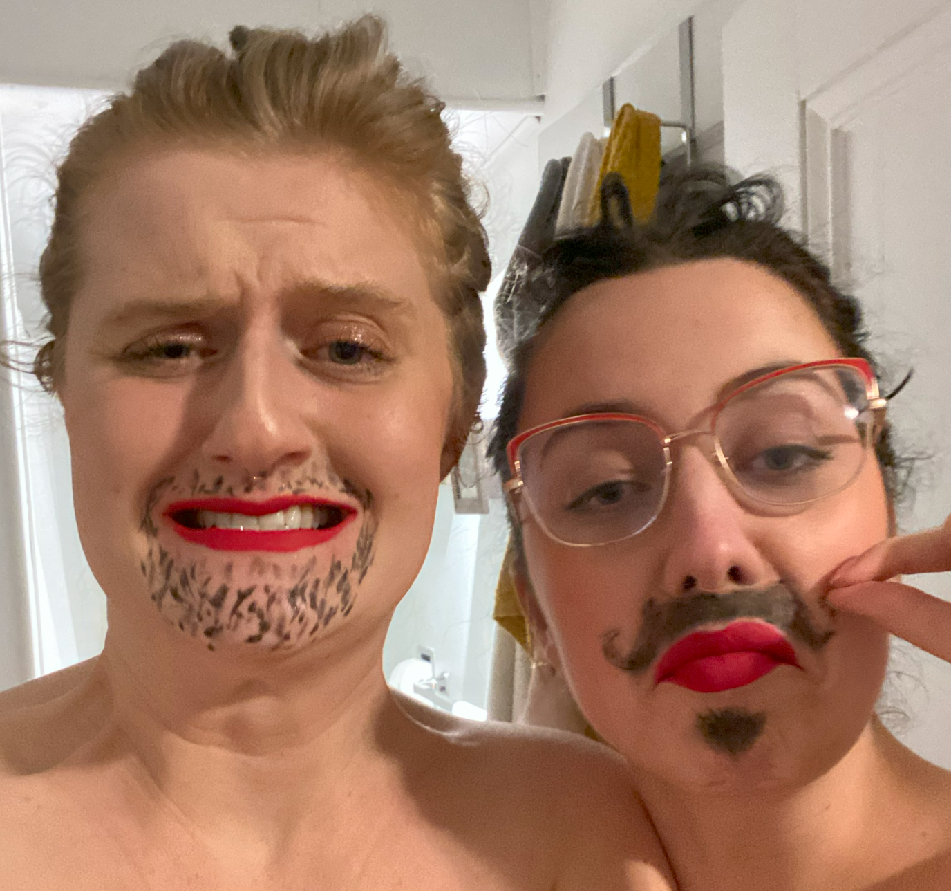 Ivy & Maddie in mustaches